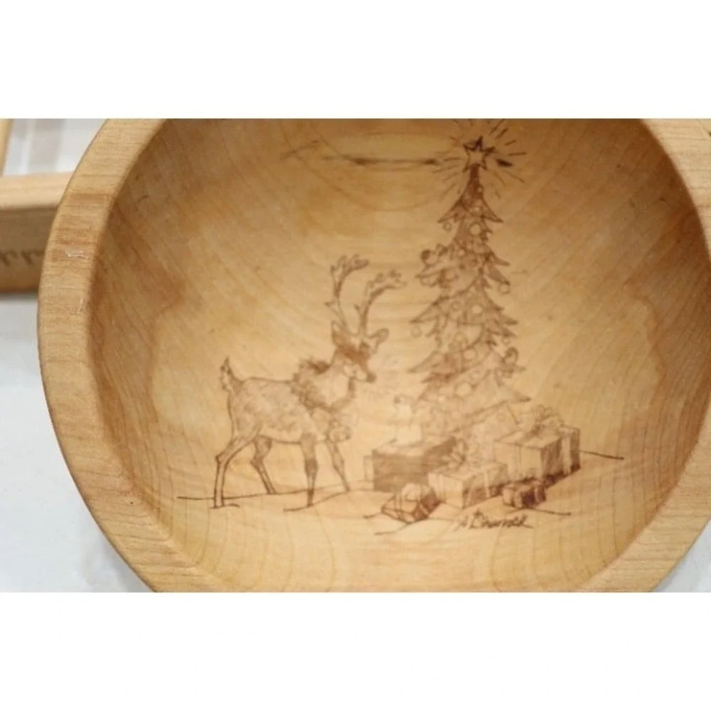 Christmas Wood Bowls with Holders The Great Alaskan Bowl Co  Set/2